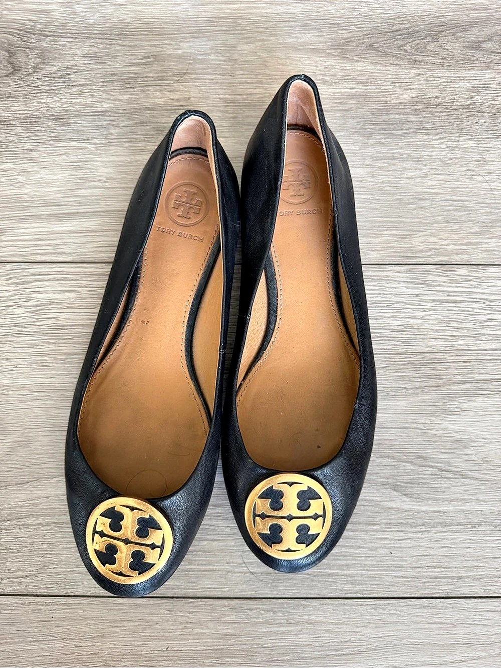 Tory Burch Reva Travel Ballet Flat Black Logo Flats